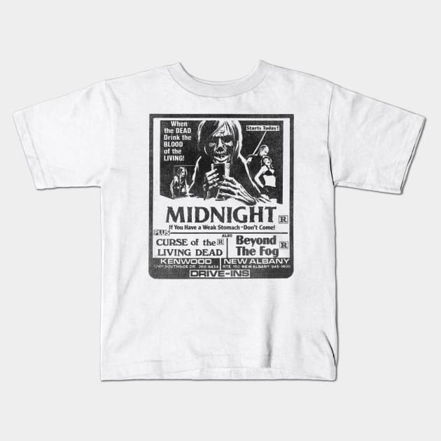 Midnight Drive-In 80s Horror Movies Flyer Kids T-Shirt by darklordpug